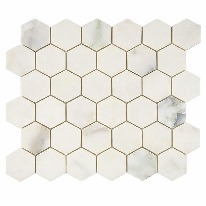 Calacatta Oliva Marble 2x2 Honed Hexagon Mosaic