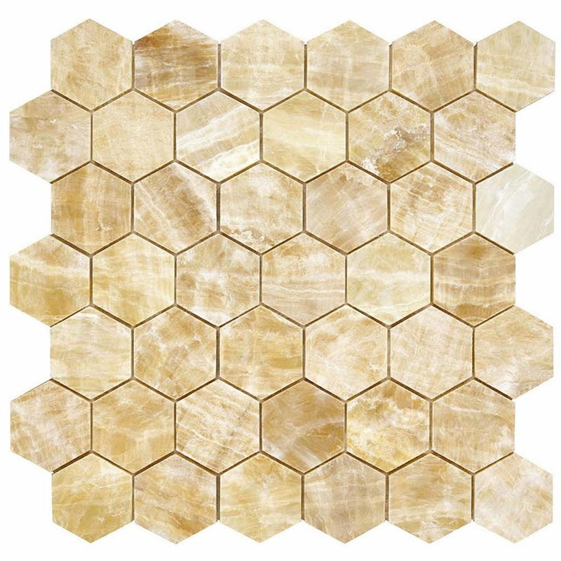 Honey (Giallo Crystal) Onyx 2x2 Polished Hexagon Mosaic