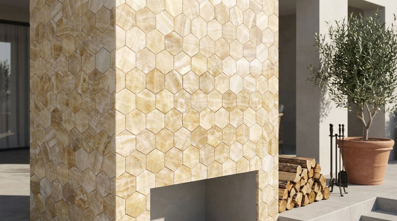Honey (Giallo Crystal) Onyx 2x2 Polished Hexagon Mosaic