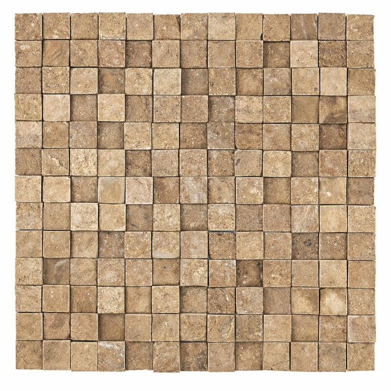 Noce (Antalya) Travertine 1x1 Split-faced (Hi-Low) Travertine Mosaic