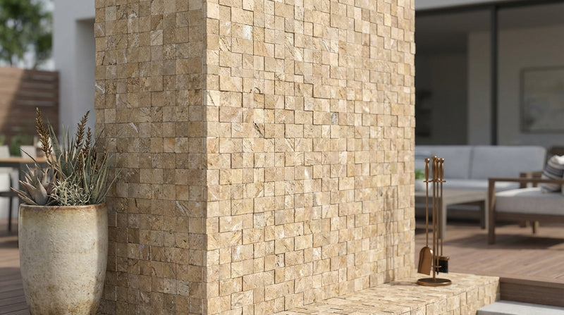 Noce (Antalya) Travertine 1x1 Split-faced (Hi-Low) Travertine Mosaic