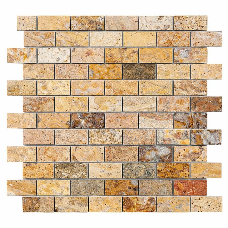 Scabos Travertine 1x2 Polished Travertine Brick Joint Mosaic Brick Mosaic