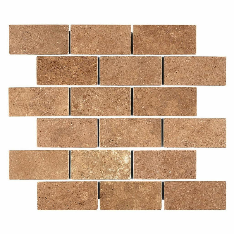 Noce (Antalya) Travertine 2x4 Tumbled Travertine Brick Joint Mosaic Brick Mosaic