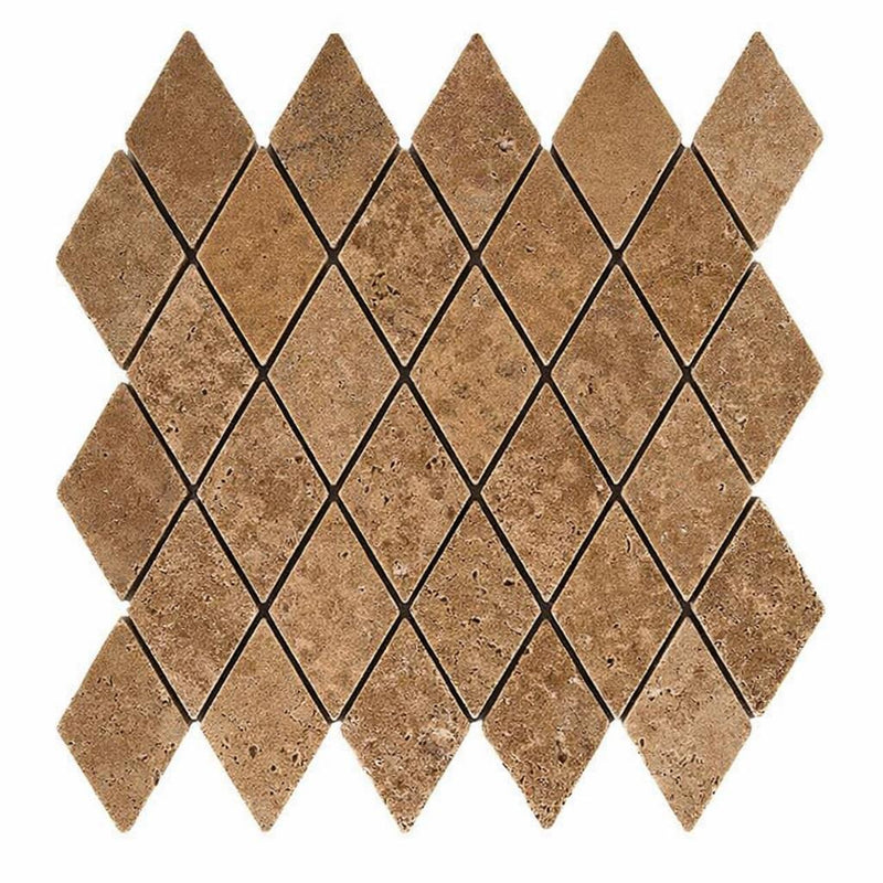 Noce (Antalya) Travertine 2x4 Tumbled Travertine Diamond / Rhomboid Mosaic