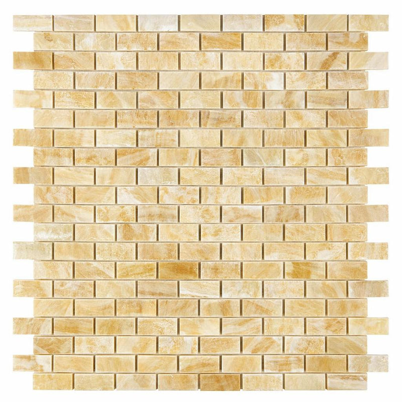 Honey (Giallo Crystal) Onyx 5/8x1 1/4 Polished Brick Joint Mosaic Mini-Brick Mosaic