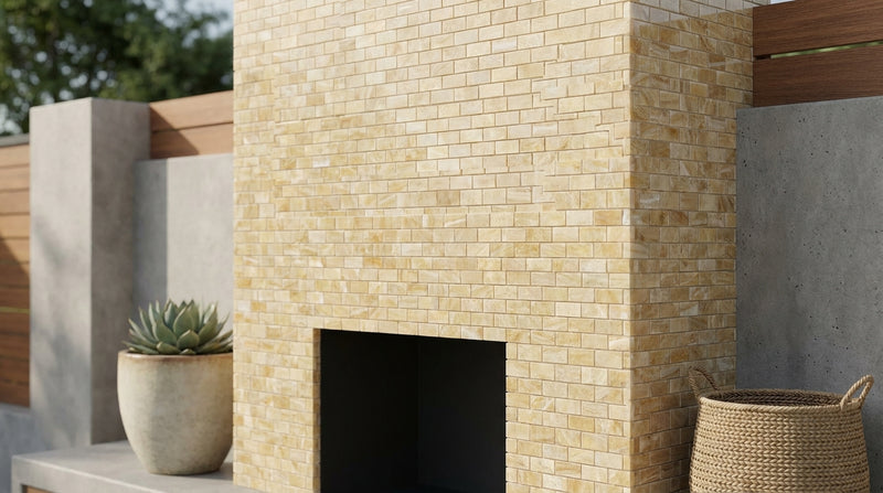 Honey (Giallo Crystal) Onyx 5/8x1 1/4 Polished Brick Joint Mosaic Mini-Brick Mosaic