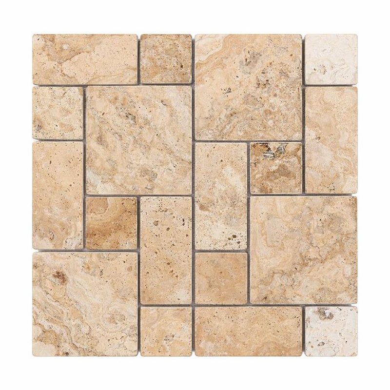 Philadelphia Travertine Tumbled Travertine 3-pcs. Mini-Pattern Mosaic (Non-Interlocking)