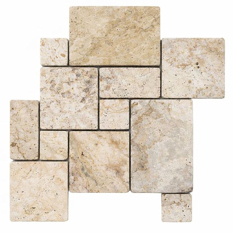 Philadelphia Travertine Tumbled Travertine OPUS Mini-Pattern Mosaic OPUS Mini-Pattern (4 pcs.) Mosaic (Interlocking)