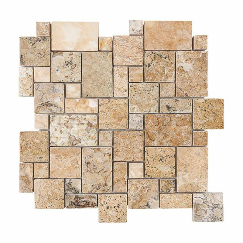 Philadelphia Travertine Tumbled Travertine Mosaic Micro-Pattern (Mini-Versailles)