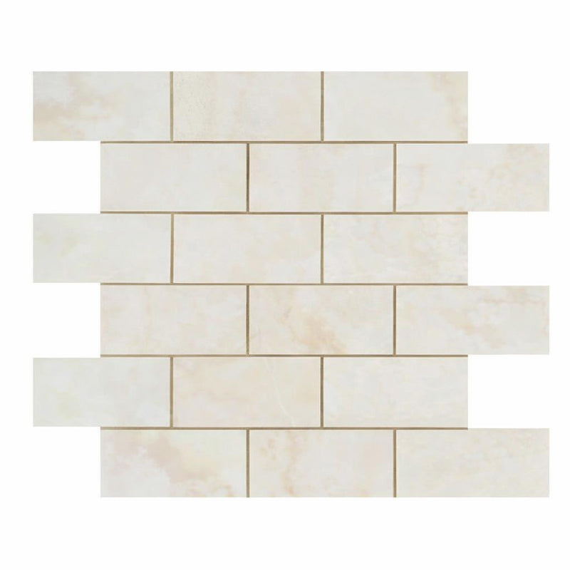 White (Bianco / Vanilla) Onyx 2x4 Polished Brick Joint Mosaic Brick Mosaic - (Cross-cut / Straight-Edged)