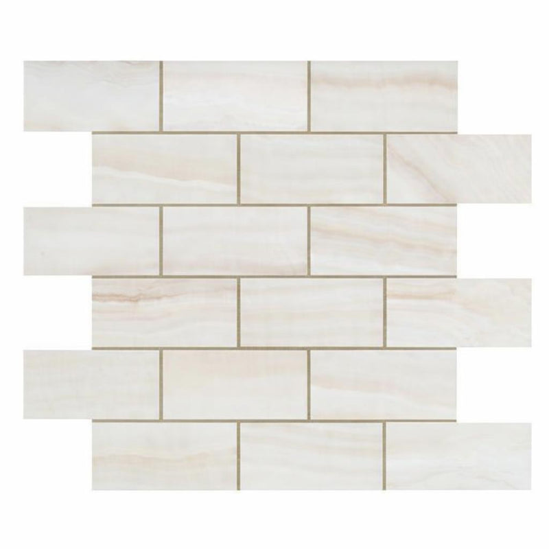 White (Bianco / Vanilla) Onyx 2x4 Polished Brick Joint Mosaic Brick Mosaic - (Vein-cut / Straight-Edged)