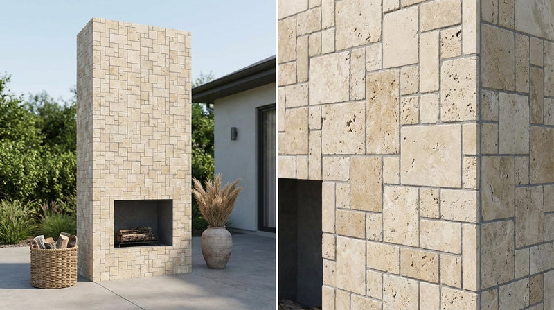 Durango / Paredon (Mexican) - Cross Cut Durango Travertine Tumbled Travertine Mini-Versailles Mosaic