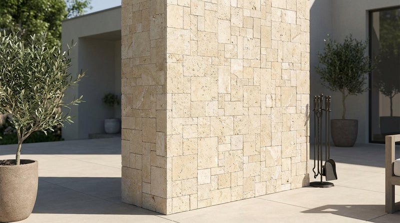 Durango / Paredon (Mexican) - Cross Cut Durango Travertine Tumbled Travertine OPUS Mini-Pattern Mosaic