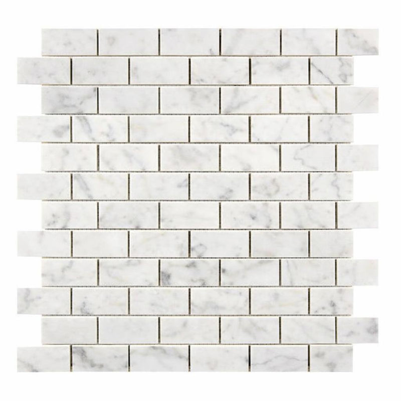 Carrara White (Italian) Carrara White Marble 1x2 Polished / Honed Brick Joint Mosaic Brick Mosaic