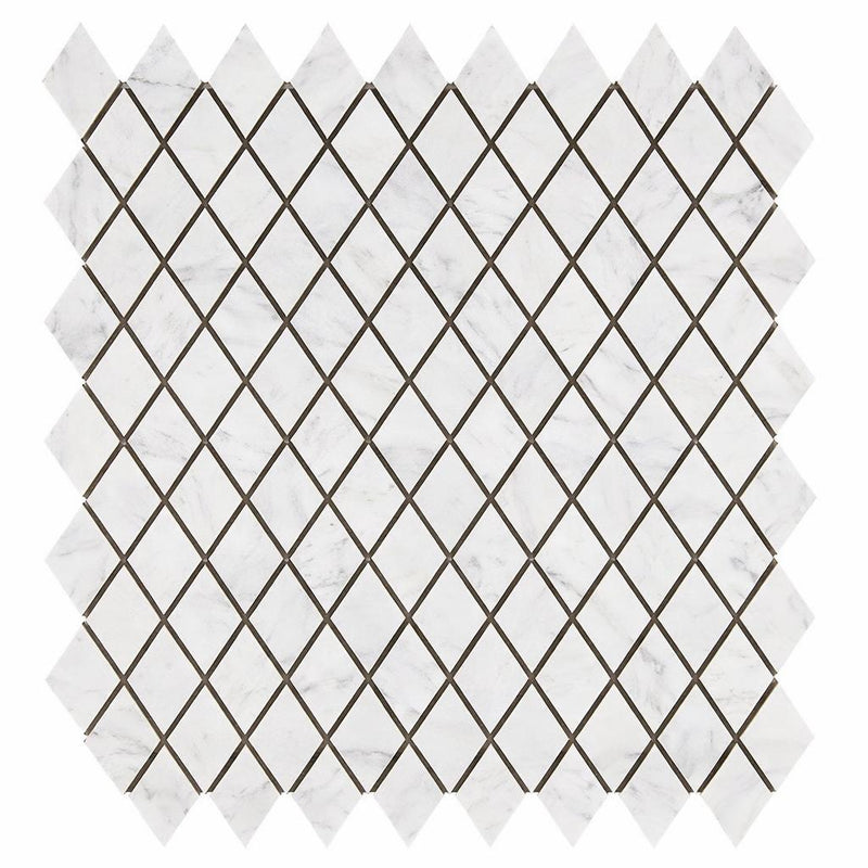Carrara White (Italian) Marble 1x2 Honed Diamond / Rhomboid Mosaic