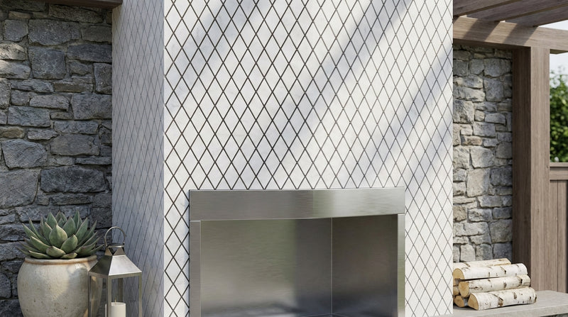 Carrara White (Italian) Marble 1x2 Honed Diamond / Rhomboid Mosaic