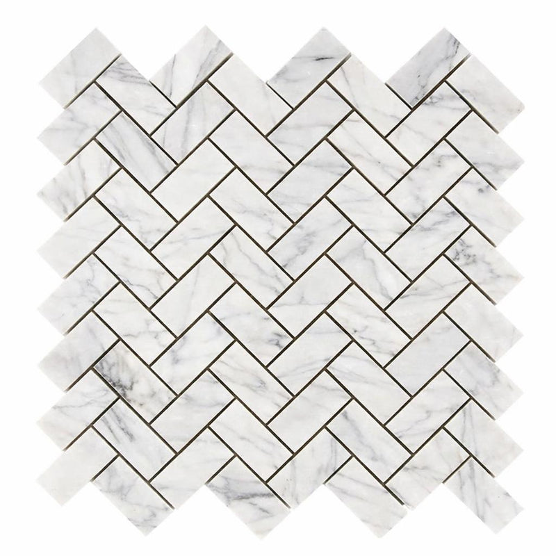 Carrara White (Italian) Marble 1x2 Honed Herringbone Mosaic