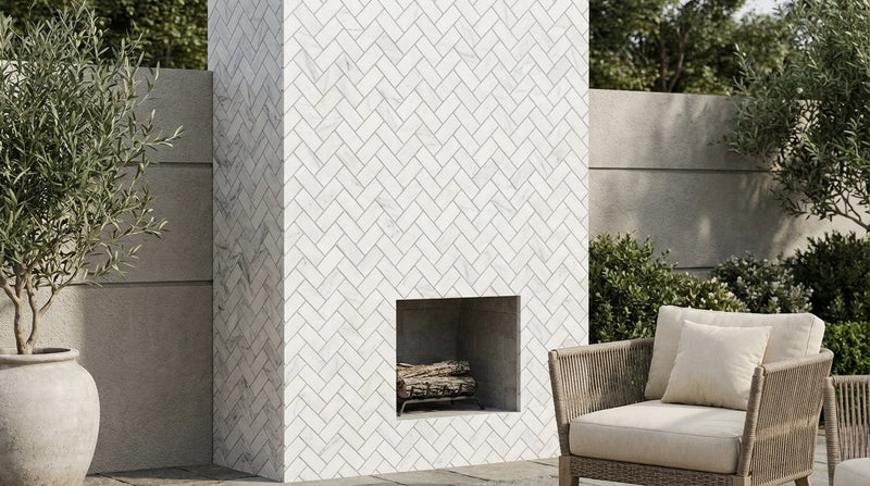 Carrara White (Italian) Marble 1x2 Honed Herringbone Mosaic