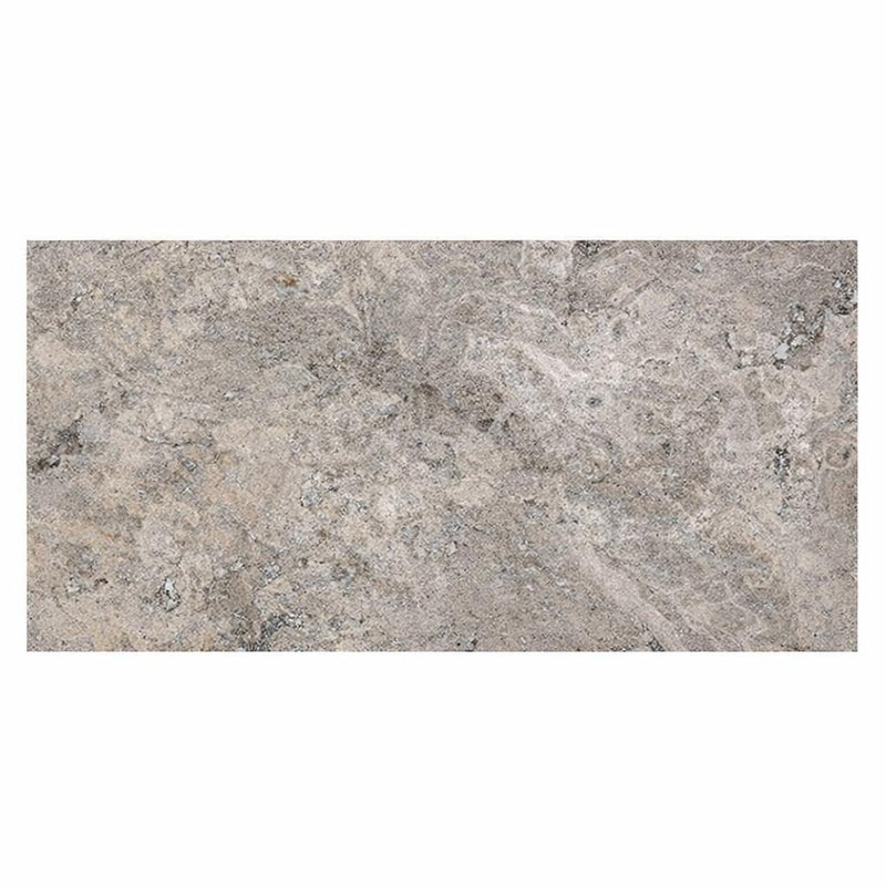 Silver (Pewter Blend) Travertine Roman (MIDI Versailles) Pattern Unfilled, Brushed & Chiseled Travertine Tile