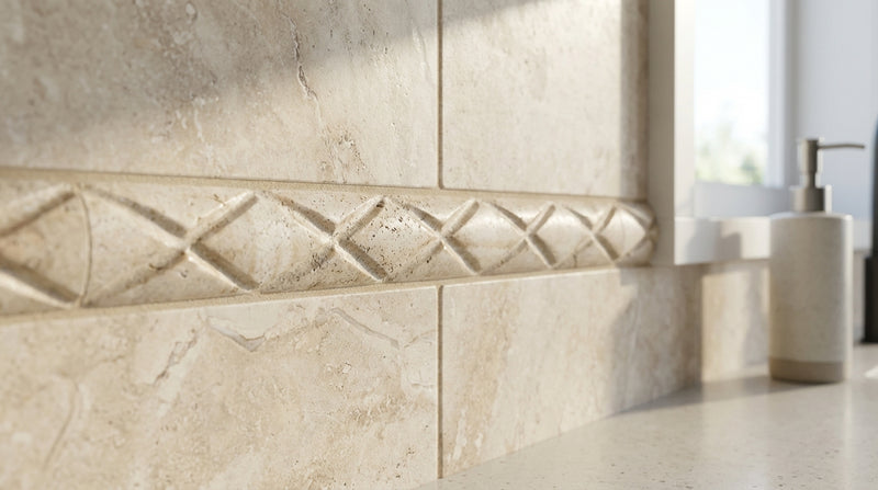 Ivory / Light Travertine 1x12 Cream Honed Tile Rope (DIAMOND) Liner