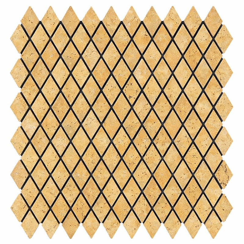 Gold / Yellow Gold Travertine 1x2 Tumbled Travertine Diamond / Rhomboid Mosaic
