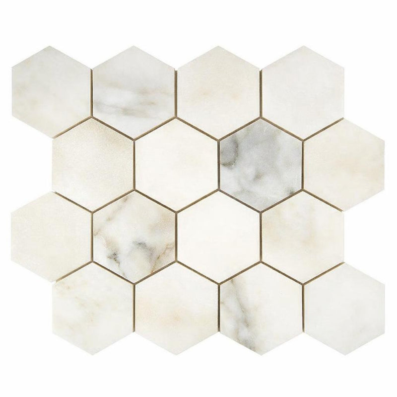 Calacatta Oliva Marble 3x3 Honed Hexagon Mosaic