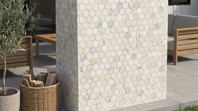 Calacatta Oliva Marble 3x3 Honed Hexagon Mosaic