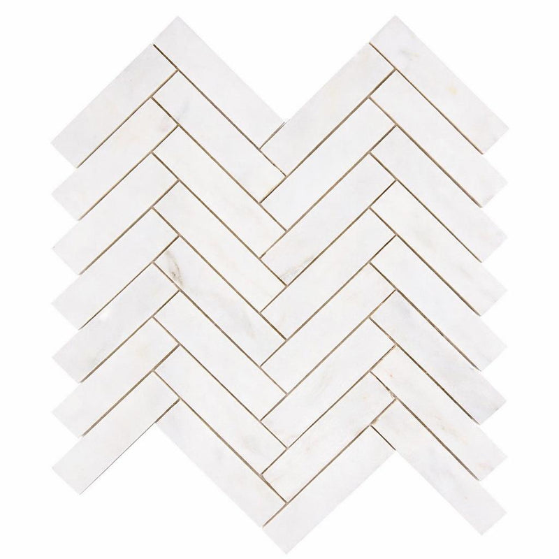 Afyon White Marble 1x4 Polished Herringbone Mosaic
