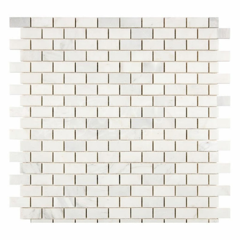 Oriental White (Asian Statuary) Marble 5/8x1 1/4 Honed Brick Joint Mosaic Mini-Brick Mosaic