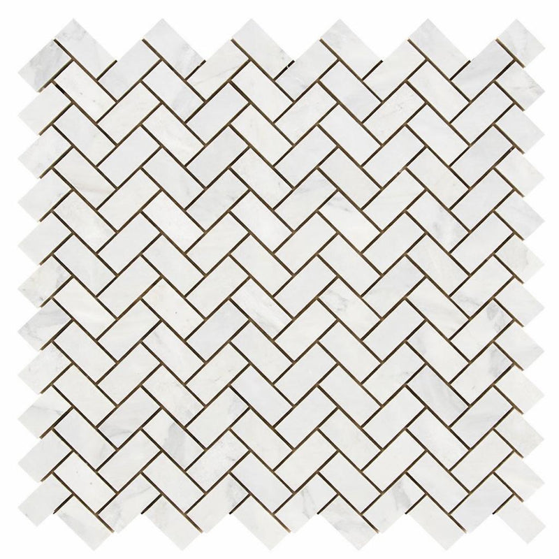 Oriental White (Asian Statuary) Marble 5/8x1 1/4 Honed Herringbone Mosaic Herringbone (Mini) Mosaic