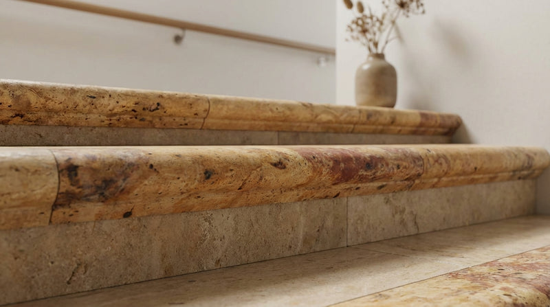 Scabos Travertine 2x3 Honed Travertine Tile Corner-Ogee (Stair-tread) Trim