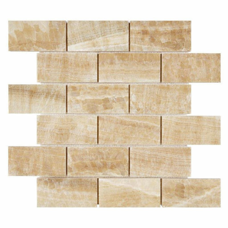 Honey (Giallo Crystal) Onyx 2x4 Polished Brick Joint Mosaic Straight-Edged Brick Mosaic
