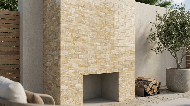 Honey (Giallo Crystal) Onyx 2x4 Polished Brick Joint Mosaic Straight-Edged Brick Mosaic