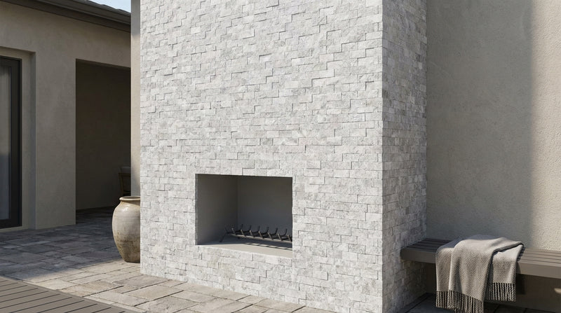 Oriental White (Asian Statuary) Marble 1x2 Split-faced Brick Joint Mosaic Brick Mosaic