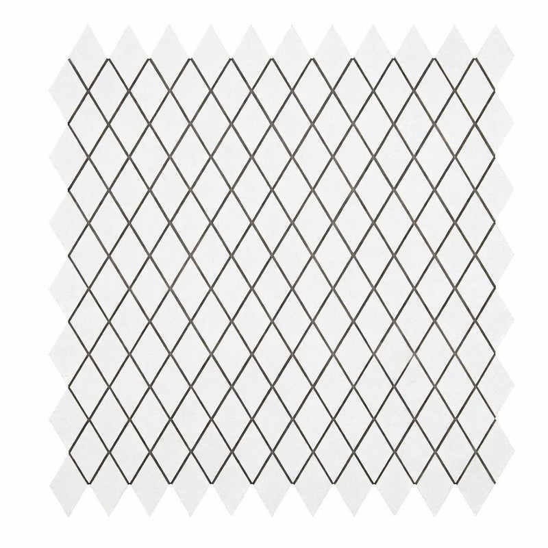 Thassos White (Greek) Marble 1x2 Honed Diamond / Rhomboid Mosaic