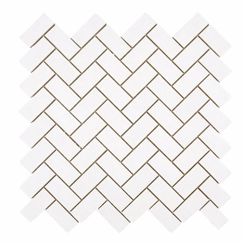 Thassos White (Greek) Marble 1x2 Honed Herringbone Mosaic