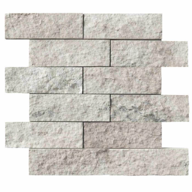 Tundra Gray Marble 2x6 Split-faced Brick Joint Mosaic Brick Mosaic