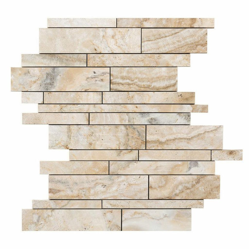 Latravonya Travertine Filled & Honed Travertine Random-Strip Mosaic
