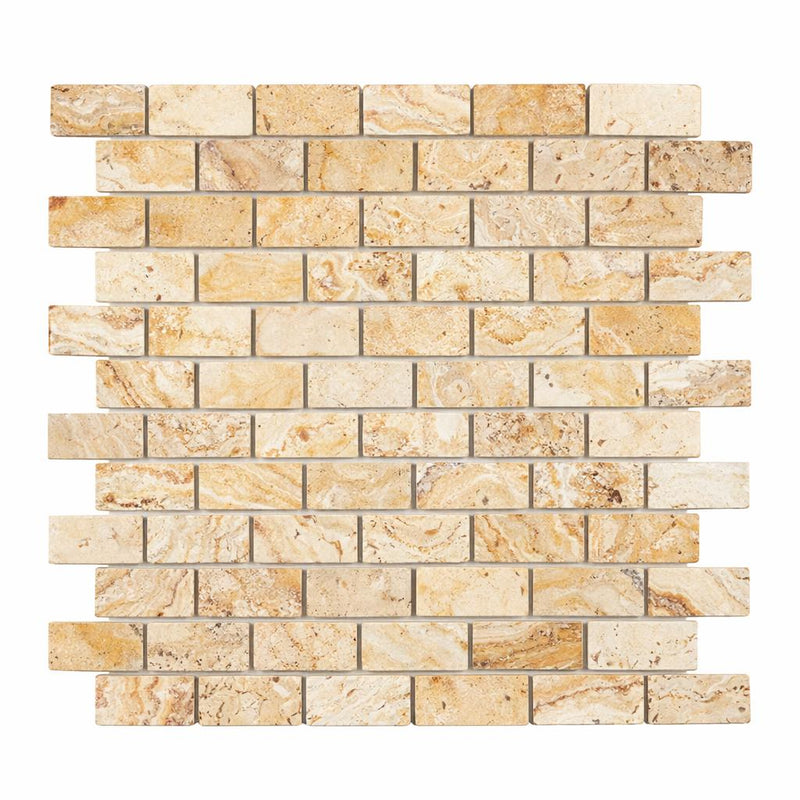 Valencia Travertine 1x2 Tumbled Travertine Brick Joint Mosaic Brick Mosaic