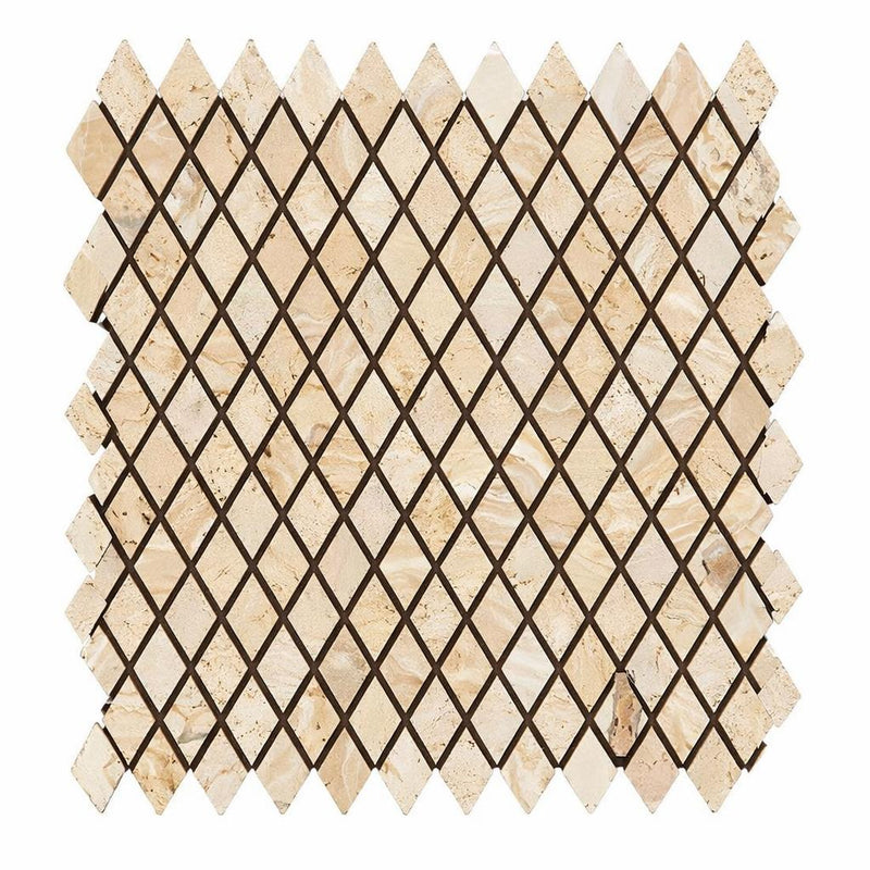 Valencia Travertine 1x2 Tumbled Travertine Diamond / Rhomboid Mosaic