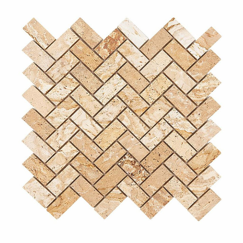 Valencia Travertine 1x2 Tumbled Travertine Herringbone Mosaic