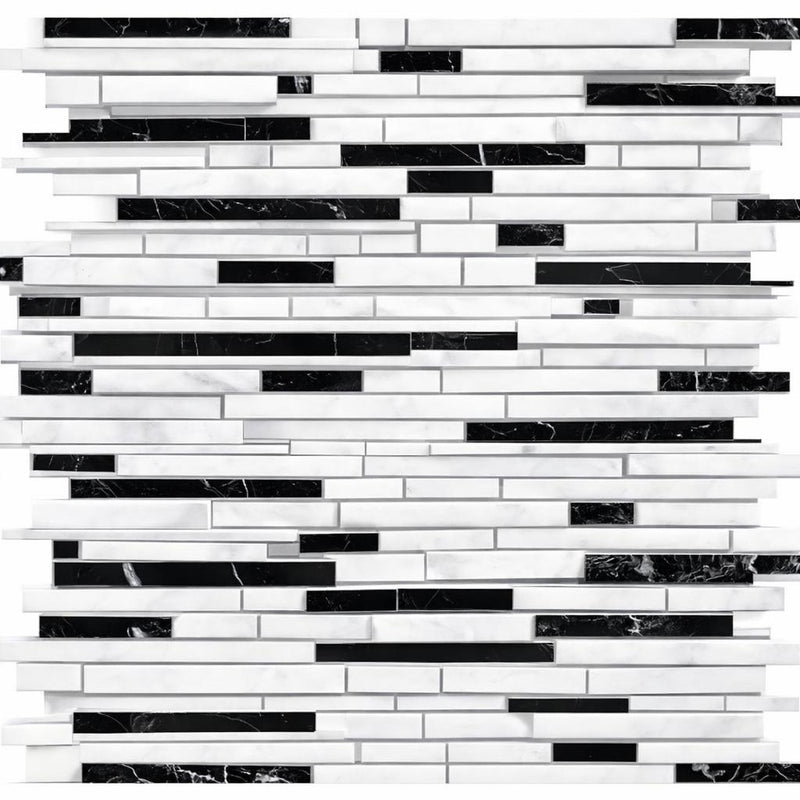 Thassos White (Greek) Marble Honed Bamboo Sticks Mosaic Bamboo Sticks (Thassos + Carrara + Black) Mosaic