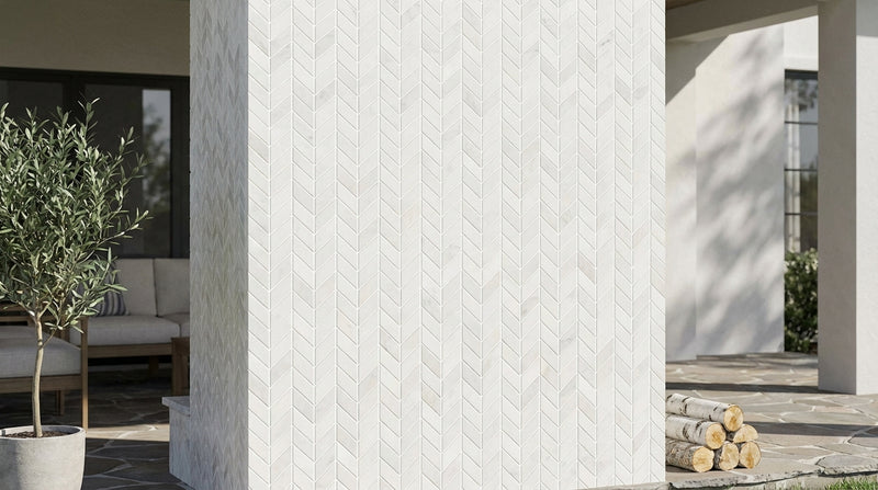 Thassos White (Greek) Marble Honed Chevron Mosaic Chevron (MINI)