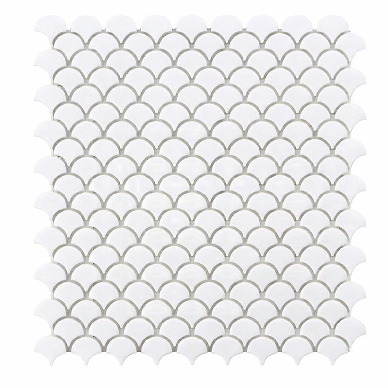 Thassos White (Greek) Marble Honed Fan Mosaic FAN (Raindrop) Mosaic