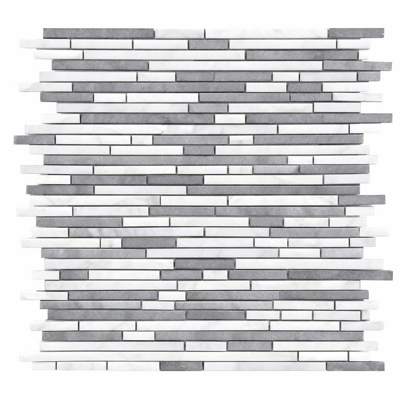 Thassos White (Greek) Marble Honed Bamboo Sticks Mosaic Bamboo Sticks (Thassos + Carrara + Blue-Gray) Mosaic