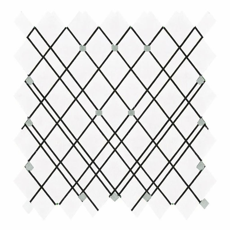 Thassos White (Greek) Marble Honed Mosaic Lattice (Thassos White + Ming-Green)
