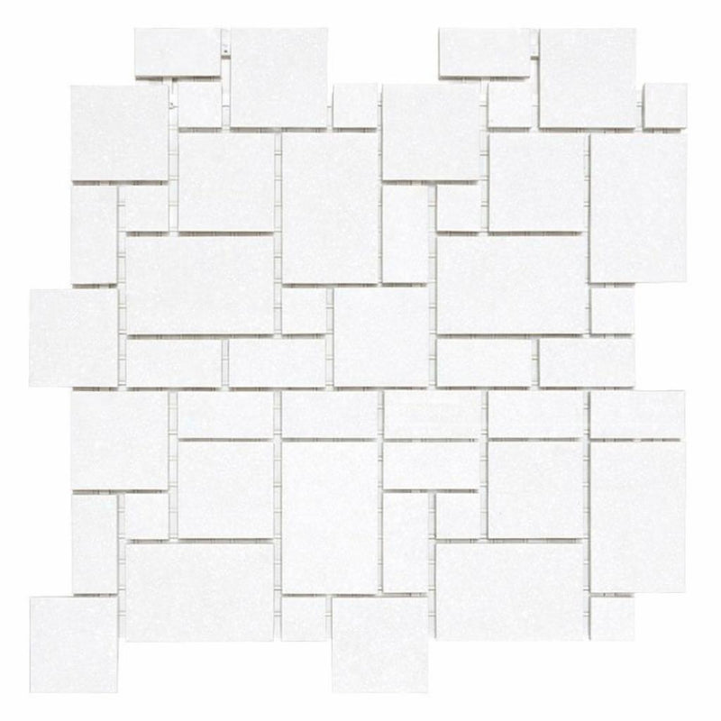 Thassos White (Greek) Marble Honed Mosaic Mini-Versailles Pattern