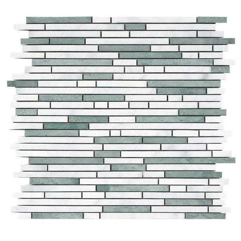 Thassos White (Greek) Marble Honed Bamboo Sticks Mosaic Bamboo Sticks (Thassos + Carrara + Ming Green) Mosaic