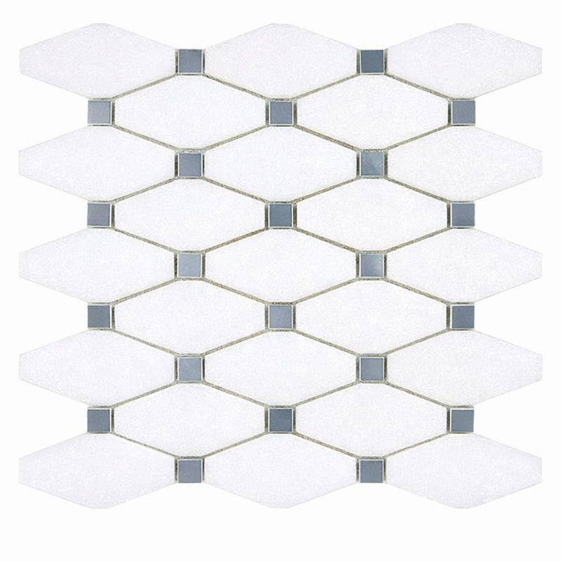 Thassos White (Greek) Marble Honed Octave Mosaic Octave (Long Octagon) Mosaic (w/ Blue-Gray)