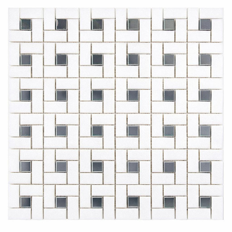 Thassos White (Greek) Marble Honed Pinwheel Mosaic (w/ Blue-Gray)